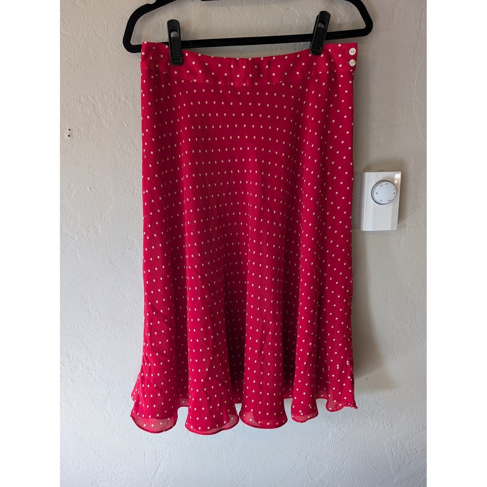 Vintage 90s Y2K Jones New York 100% Red Silk Polka Dot Midi Skirt sz 10